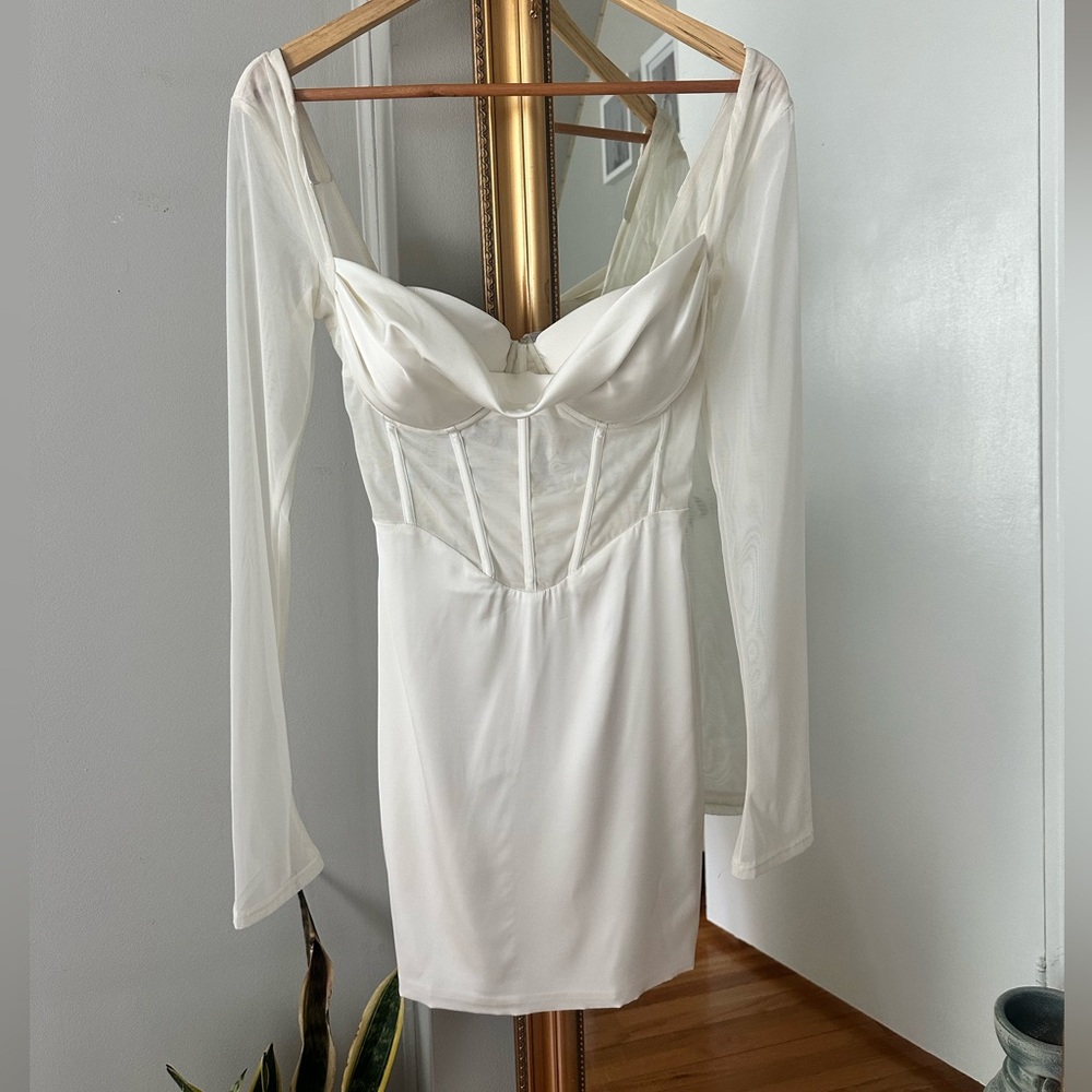Oh Polly Ivory Sheer Sleeve Bustier Slip Dress - Picture 3 of 6